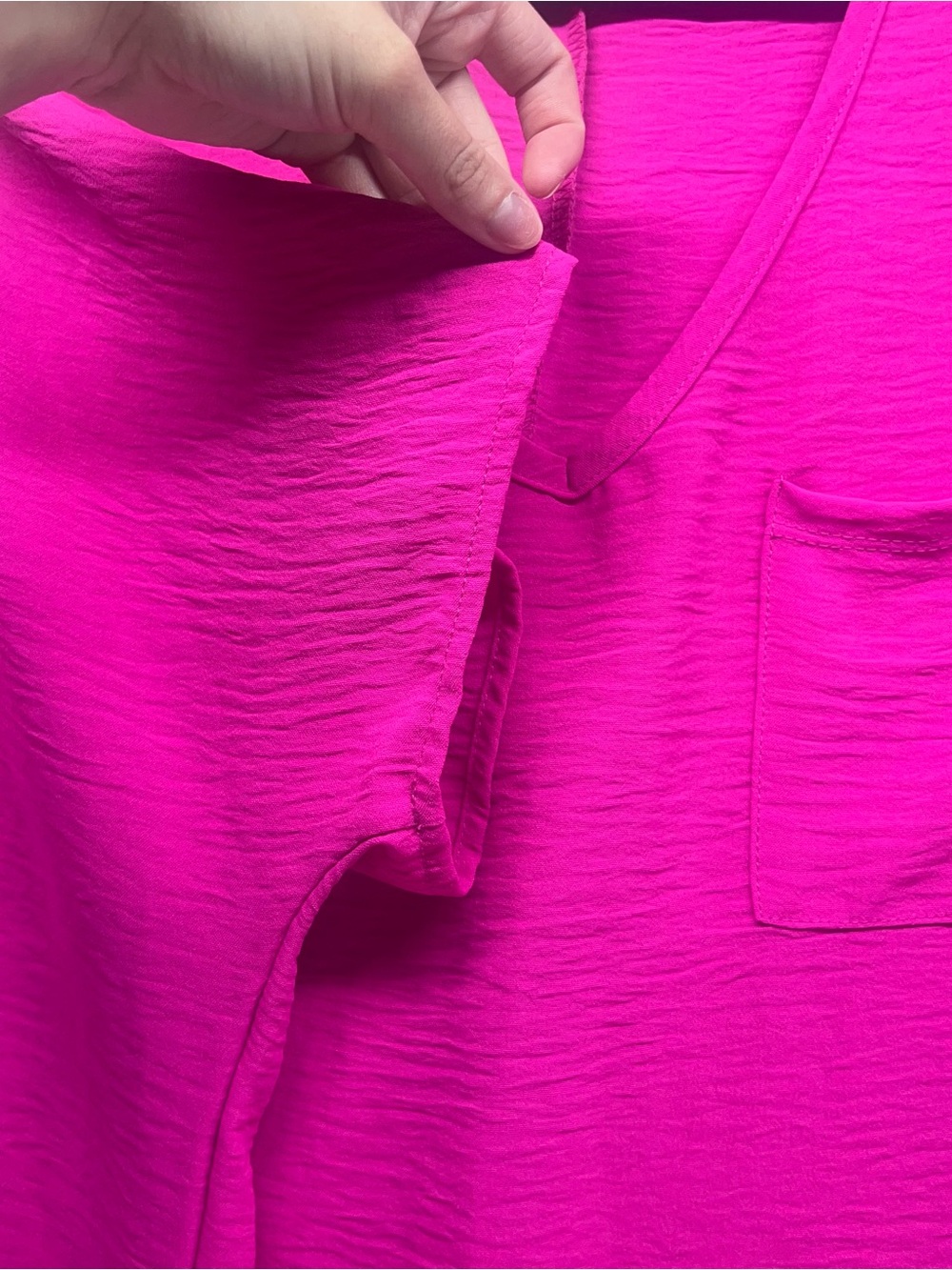 Bright Pink V-Neck Tunic with Chest Pocket - Women - Picture 6 of 8